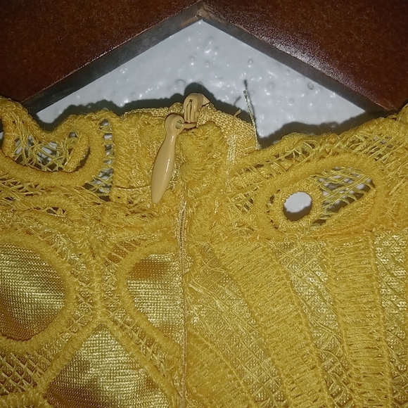 Blueprint Leni M Applique Lace Long Sleeved Mustard Yellow Mini Dress - Picture 4 of 10